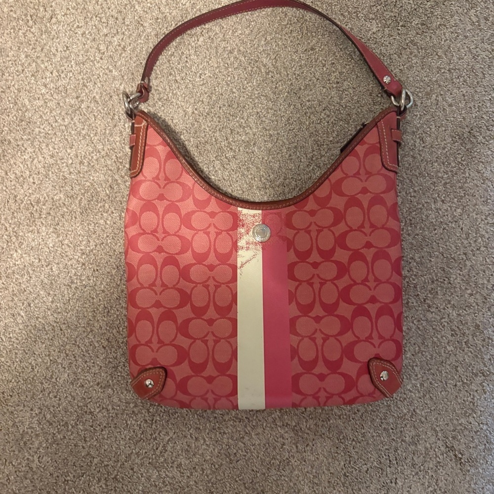Vintage Coach Y2K Signature C Hot Pink Demi Canvas Leather Shoulder Bag Hobo